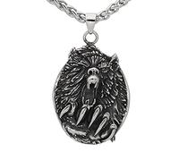 TQWSVUM Collana da Uomo in Acciaio Inossidabile con Testa di Lupo Vichingo - Amuleto Ciondolo Hip-Hop con Zampa di Lupo Celtico Nordico - Regalo di Gioielli con Fascino Pagano Pirata Fatto A Mano