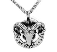 TQWSVUM Collana da Uomo Viking in Acciaio Inossidabile Testa di Capra,Nordic Runes Odin Symbol Valknut Animal Amulet Jewelry, Moda Vintage Scandinavo Regalo for La Festa del papà
