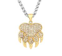 TQWSVUM Collana di Artigli Men'orso in Acciaio Inossidabile, Uomini Donne Hip Hop Diamond Bear Paw Pendente Amuleto, Maglione Clavicola Catena Vintage Moda Charm Animale Gioielli Regalo