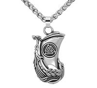 TQWSVUM Collana di Nave Vichinga con Simbolo Valknut, Nordic Drakkar Ship Collana Pendente in Acciaio Inossidabile, Gotico Medievale Vintage Scandinavo Men Gioielli con Borsa Regalo