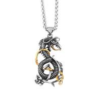 TQWSVUM Collana Drago Vichingo con Nodo Celtico -Ciondolo Drago Scavato A Doppio Colore in Acciaio Inossidabile Uomo Nordico -Gioielli Animali Punk Gotici Vintage Medievali Lucidati Fatti A Mano