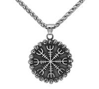 TQWSVUM Collana Elmo del Timore Reverenziale,Collana da Uomo con Ciondolo Vegvisir con Bussola Vichinga E Rune Vichinghe, Regalo di Compleanno per Gioielli con Amuleto Pagano in Acciaio