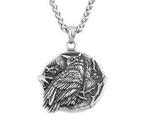 TQWSVUM Collana Gufo per Uomo -Amuleto con Pendente in Acciaio Inossidabile con Aquila Vichinga E Rune Nordiche -Fashion Punk Vintage Helm of Awe Totem Animal Hip Hop Biker Jewelry