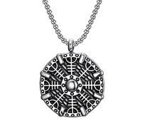 TQWSVUM Collana Helm of Awe - Collana in Acciaio Inossidabile con Bussola Vichinga Vichinga - Uomo Donna Aegishjalmr Protezione Talismano Gioielli con Ciondolo