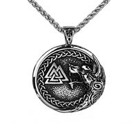 TQWSVUM Collana Lupo Norvegese -Collana con Pendente A Testa di Lupo Vichingo Valknut da Uomo in Acciaio Inossidabile -Fatti A Mano Vintage Odino Nodo Celtico Fenrir Totem Amuleto Gioielli