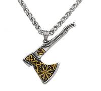 TQWSVUM Collana Nordic Axe da Uomo, Viking Axe Helm of Awe Ciondolo in Acciaio Inossidabile con Catena da 24 ", Fatto A Mano Odin Symbol Valknut Celtic Knot Totem Talisman Jewelry