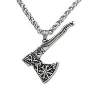 TQWSVUM Collana Nordic Axe da Uomo, Viking Axe Helm of Awe Ciondolo in Acciaio Inossidabile con Catena da 24 ", Fatto A Mano Odin Symbol Valknut Celtic Knot Totem Talisman Jewelry