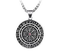 TQWSVUM Collana Nordic Vegvisir da Uomo in Acciaio Inox - Viking Runes Compass Gemme Pendente Talismano - Catena A Clavicola con Fascino Vintage di Strada dei Pirati Norvegesi