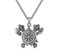 TQWSVUM Collana Norrena Vegvisir per Uomo - Collana in Acciaio Inossidabile con Ciondolo Ascia con Bussola Vichinga - Talismano Pagano Nordico Moda Vintage Totem di Protezione Gioielli