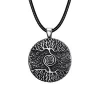 TQWSVUM Collana Norreno Viking Tree of Life - Catena in Corda in Pelle in Pelle in Acciaio Inossidabile Yggdrasil Totem Fatta A Mano - Donne Uomini Vintage Fashion Protection Amulet Jewelry