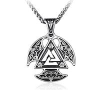 TQWSVUM Collana Pendente da Uomo in Acciaio Inossidabile Valknut Axe Head, Nordic Viking Odin Symbol Amulet Collana Gioielli, Catena di Clavicole Vintage Hip Hop Punk Fatta A Mano