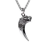 TQWSVUM Collana Pendente per Denti di Lupo Vichingo, Norsemen Stainless Steel Wolf Fang Amulet, Fatto A Mano Hip Hop Vintage Fashion Choker Animal Protection Gioielli Regalo di Compleanno
