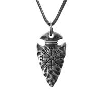 TQWSVUM Collana Testa Lancia Bussola Vichinga Norrena - Ciondolo Punta Freccia Acciaio Inossidabile Uomo E Donna Catena in Corda Pelle Intrecciata - Gioielli Amuleto Vegvisir Vintage Fatti A Mano