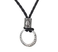 TQWSVUM Collana Uomo in Pelle Pendente Runa Vichinga in Acciaio Inossidabile, Nordic Futhark Runes Circle Amuleto, Gioielli di Perline in Corda Intrecciata Fatti A Mano Odino Simbolo Valknut Rune