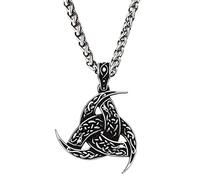 TQWSVUM Collana Vichinga con Triplo Corno di Odino,Amuleto con Ciondolo con Nodo Celtico in Acciaio Inossidabile Nordico da Uomo, Gioielli Hip Hop Unisex con Protezione Religiosa Vintage Irlandese