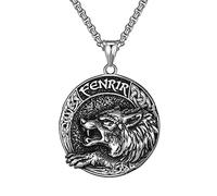 TQWSVUM Collana Viking Fenrir per Uomo - Odin Nordico Nodo Celtico Ciondolo Testa di Lupo Catena in Acciaio Inossidabile - Unisex Rapper Vintage Hip Hop Clavicola Catena Gioielli