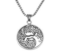 TQWSVUM Collana Yin Yang Albero della Vita - Collana Uomo Donna Vichingo in Acciaio Inossidabile Yggdrasil - Gioielli Nordici Vintage Hip Hop Street Pagan Amuleto Protezione Coppia
