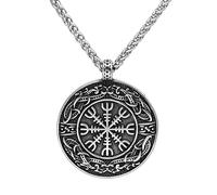 TQWSVUM Collane con Casco del Timore Reverenziale - Nordic Runes Compass Viking Ouroboros Collane - Ciondolo da Uomo in Acciaio Inossidabile Celtico Drago Amuleto Gioielli Scandinavi