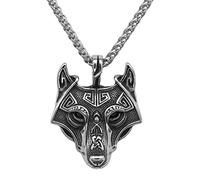 TQWSVUM Donna Uomo Viking Wolf Testa Pendente Collana, Nordic Odin Fenrir Celtic Knot Totem Amuleto, Fatto A Mano in Acciaio Inossidabile Animal Punk Gioielli Scandinavi
