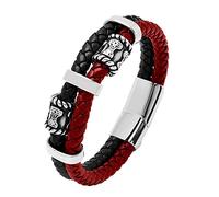TQWSVUM Mens Viking Beads Bracciale Intrecciato in Pelle A Doppio Strato - Nordic Thor's Hammer Stainless Steel Beads Cuff Polsino -Coppia Mjolnir Amuleto Moda Bangle Gioielli
