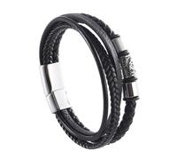 TQWSVUM Mens Viking Celtic Triquetra Nodo Perline Braccialetto - Acciaio Inox Perline in Pelle Intrecciata Corda Wrap Wristband - Nordic Vintage Pagan Amuleto Bracciale Bracciale Gioielli