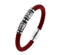 TQWSVUM Mens Viking in Acciaio Inossidabile Mjolnir Beads Bracciale in Pelle - Nordic Thor's Hammer Bead Intrecciato Corde Polsino Bracciale - Gioielli Vintage di Moda di Coppia Fatti A Mano