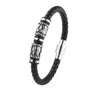 TQWSVUM Mens Viking in Acciaio Inossidabile Mjolnir Beads Bracciale in Pelle - Nordic Thor's Hammer Bead Intrecciato Corde Polsino Bracciale - Gioielli Vintage di Moda di Coppia Fatti A Mano