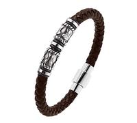 TQWSVUM Mens Viking in Acciaio Inossidabile Mjolnir Beads Bracciale in Pelle - Nordic Thor's Hammer Bead Intrecciato Corde Polsino Bracciale - Gioielli Vintage di Moda di Coppia Fatti A Mano