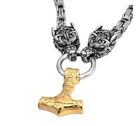 TQWSVUM Mitologia Norrena Celtic Wolf Mjolnir Collana - Amuleto A Martello A Martello in Acciaio Inossidabile Irish Wolf Head Thor's - Uomini Viking King Chain Celtic Pagan Jewelry