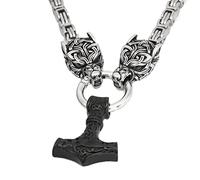 TQWSVUM Mitologia Norrena Celtic Wolf Mjolnir Collana - Amuleto A Martello A Martello in Acciaio Inossidabile Irish Wolf Head Thor's - Uomini Viking King Chain Celtic Pagan Jewelry