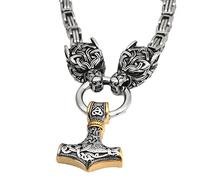 TQWSVUM Mitologia Norrena Celtic Wolf Mjolnir Collana - Amuleto A Martello A Martello in Acciaio Inossidabile Irish Wolf Head Thor's - Uomini Viking King Chain Celtic Pagan Jewelry