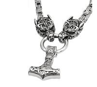 TQWSVUM Mitologia Norrena Celtic Wolf Mjolnir Collana - Amuleto A Martello A Martello in Acciaio Inossidabile Irish Wolf Head Thor's - Uomini Viking King Chain Celtic Pagan Jewelry