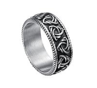 TQWSVUM Nodo Celtico Nordico Triquetra Anello - Uomo Donna Vichingo Acciaio Inossidabile Nodo Irlandese Band Ring - Gioielli Fatti A Mano Lucido Unisex Moda Vintage Hip Hop Biker