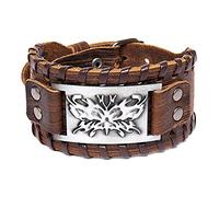 TQWSVUM Nordic Gothic Viking Bracciale in Pelle for Uomo Donna,Bracciale Bracciale Tessitura Roccia Bracciale, Vintage Punk Alloy Butterfly Regolabile Wide Leather Wristband Jewelry