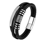 TQWSVUM Nordic Men Viking Bead Bracciale Intrecciato in Pelle, Acciaio Inossidabile Celtico Nodo Bussola Amuleto Bracciale A Trama Multistrato, Gioielli di Protezione in Stile Gotico Vintage