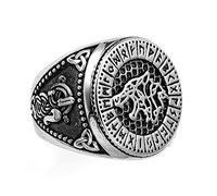 TQWSVUM Nordic Men Viking Celtic Wolf Anello In Acciaio Inossidabile, Mitologia Norrena Fenrir Triquetra Animale Pagano Odino Amuleto, Gioielli di Protezione Della Moda Scandinava
