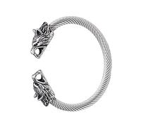 TQWSVUM Nordic Men Viking Odin Wolf Head Cuff Bracciale, in Acciaio Inossidabile Fenrir Vintage Regolabile Open Bangle Arm Ring, Vintage Steampunk Celtico Pagan Protection Jewelry