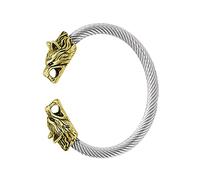 TQWSVUM Nordic Men Viking Odin Wolf Head Cuff Bracciale, in Acciaio Inossidabile Fenrir Vintage Regolabile Open Bangle Arm Ring, Vintage Steampunk Celtico Pagan Protection Jewelry