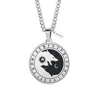 TQWSVUM Nordic Runes Viking Wolf Collana in Acciaio Inossidabile for Uomo, Collana con Ciondolo Lupi Yin Yang, Moda Fatta A Mano retrò Odino Wolf Head Fenrir Gioielli Pagani Celtici