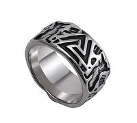 TQWSVUM Nordic Valknut Anello In Acciaio Inossidabile - Uomo Donna Magiche Vichinghe Simbolo di Odino Anello Pirata - Moda Vintage Nodo Celtico Anello Amuleto Regalo Gioielli