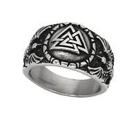 TQWSVUM Nordic Valknut Crow Ring - Uomo Donna Viking Celtic Odin Raven Anello In Acciaio Inossidabile - Hip Hop Punk Fashion Charm Triangolo Animale Amuleto Gioielli Taglia 7-13