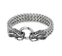 TQWSVUM Nordic Viking Dragon Bracciale per Uomo,Bracciale A Catena A Maglie Intrecciate A Testa di Drago in Acciaio Inossidabile, Fatto A Mano Lucido Punk Boy Gothic Wristband Gioielli