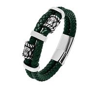 TQWSVUM Nordic Viking Mjolnir Beads Bracciale Intrecciato in Pelle - Braccialetto da Uomo in Acciaio Inossidabile Thor's Hammer Amulet - Gioielli di Moda Vintage in Pelle A Doppio