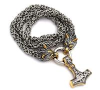 TQWSVUM Nordic Viking Odin Mjolnir Amulet Pendant Wolf Head Collana, Uomo Acciaio Inossidabile Misto Oro Misto Martello Martello Fenrir King Catena, Medioevo Vintage Pagan Jewelry