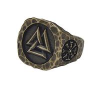 TQWSVUM Nordic Viking Odin Simbolo Valknut Brass Ring, Uomo Vintage Vegvisir Compass Regolabile Dimensione Anello Aperto, Unisex Moda Charm Gothic Hip Hop Biker Gioielli