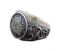 TQWSVUM Nordic Viking Valknut Celtic Knot Anello - Uomo Acciaio Inossidabile Odino Simbolo Anello - Fatto A Mano Triquetra Irish Knot Amuleto Anello Gioielli di Fascino