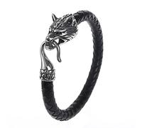 TQWSVUM Nordic Viking Wolf Bracciale in Pelle - Bracciale Rigido in Corda Intrecciata in Acciaio Inossidabile da Uomo - Gioielli da Polso 'amuleto Pagano 'Hip Hop Vintage Fatti A Mano