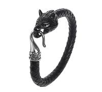 TQWSVUM Nordic Viking Wolf Bracciale in Pelle - Bracciale Rigido in Corda Intrecciata in Acciaio Inossidabile da Uomo - Gioielli da Polso 'amuleto Pagano 'Hip Hop Vintage Fatti A Mano