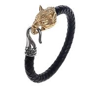 TQWSVUM Nordic Viking Wolf Bracciale in Pelle - Bracciale Rigido in Corda Intrecciata in Acciaio Inossidabile da Uomo - Gioielli da Polso 'amuleto Pagano 'Hip Hop Vintage Fatti A Mano