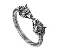 TQWSVUM Nordic Viking Wolf Fenrir Bangle, Uomo Donna Wolf Head Cuff Bracciale, Acciaio Inossidabile Twisted Regolabile Aperto Bangle Scandinavo Rock Punk Jewelry